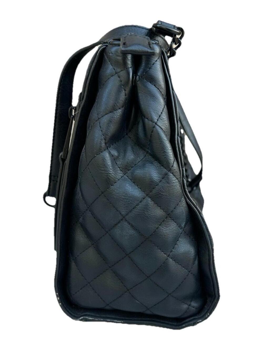 ALDO Black Quilted Shoulder Bag Chain Strap Large Tote Faux Leather - Picture 5 of 9